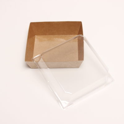 खाद्य बेकरी पैकेजिंग बॉक्स लिप्ड क्राफ्ट पेपर केक कंटेनर प्लास्टिक कवर के साथ