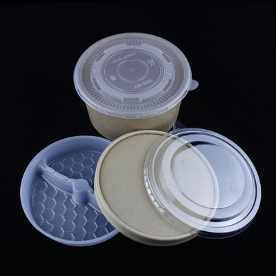 जैव अपघट्य कागज सलाद कटोरे ढक्कन के साथ खाद्य ग्रेड ब्राउन कंटेनर