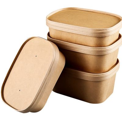 मुद्रण के लिए ढक्कन के साथ अनुकूलित वर्ग, बहुउद्देश्यीय क्राफ्ट सलाद कटोरा आयताकार कागज बॉक्स, दोनों कागज ढक्कन और de