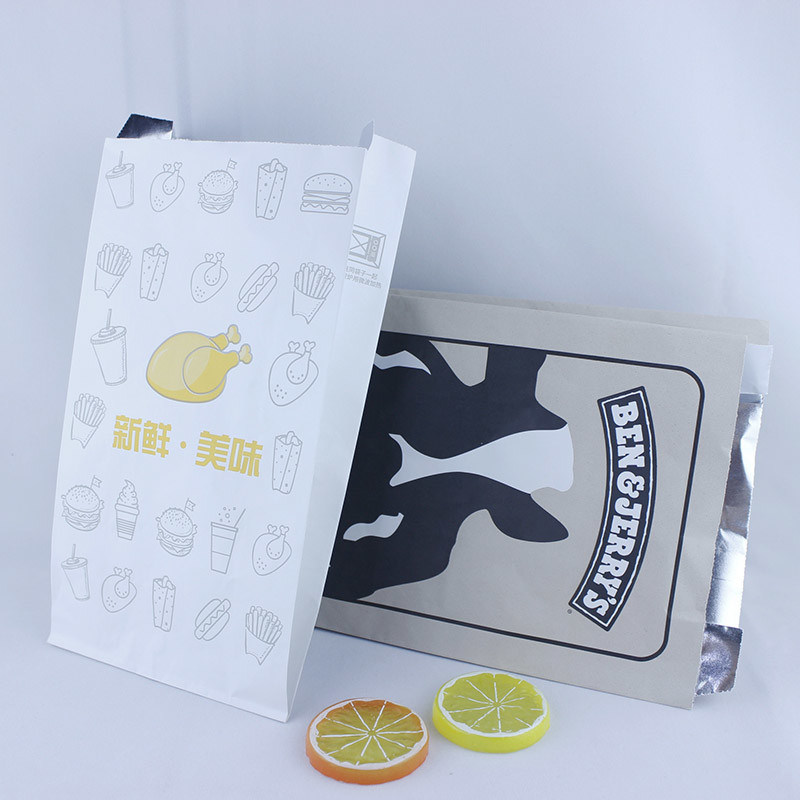 एल्यूमीनियम पन्नी से लिपटे कागज के बैग मुद्रित एक बार इस्तेमाल करने योग्य गर्म चिकन खाद्य पैकेजिंग