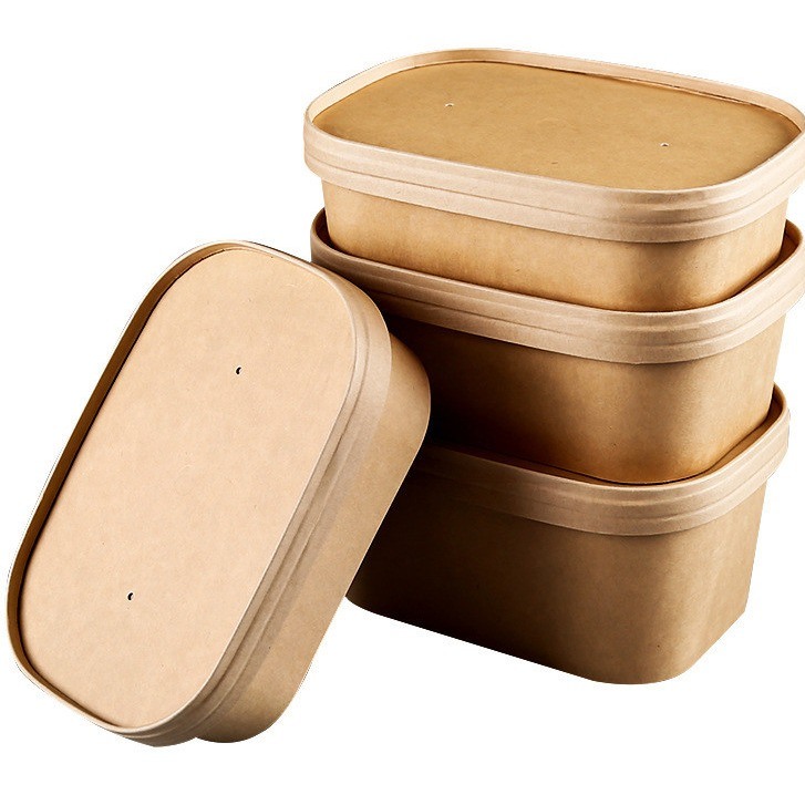 मुद्रण के लिए ढक्कन के साथ अनुकूलित वर्ग, बहुउद्देश्यीय क्राफ्ट सलाद कटोरा आयताकार कागज बॉक्स, दोनों कागज ढक्कन और de